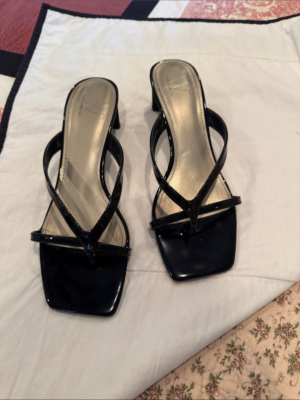 Worthington Black Patent Square-Toe Strappy Mules